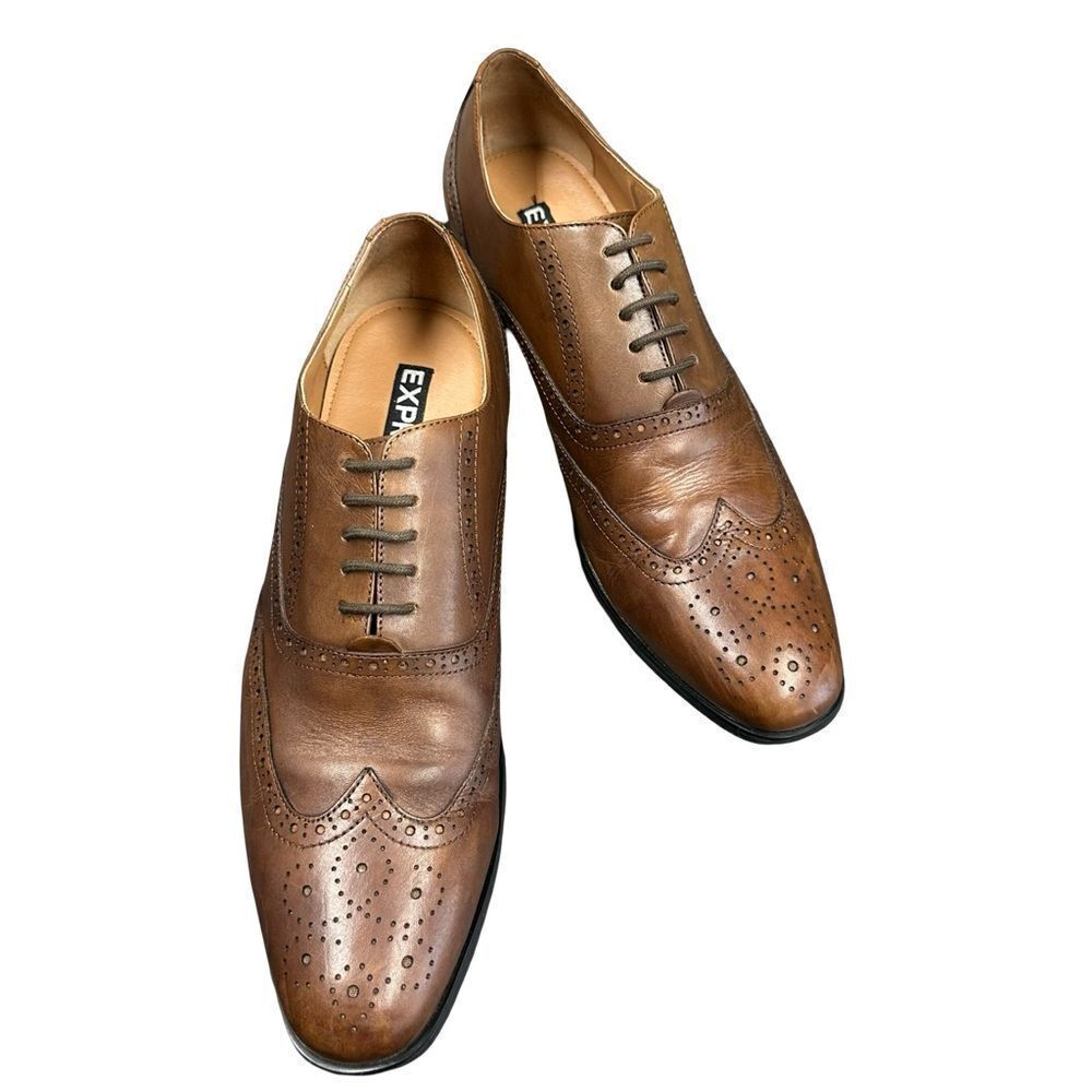 EXPRESS Tan Leather Wingtip Lace Up Oxford Worn Once Size 10
